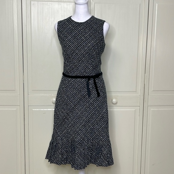 HELENA Women’s Tweed Houndstooth Sheath Dress With Velvet Bow Belt - Picture 1 of 13